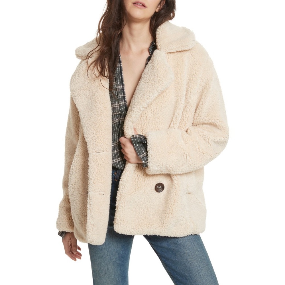 Free People Beige Teddy Coat